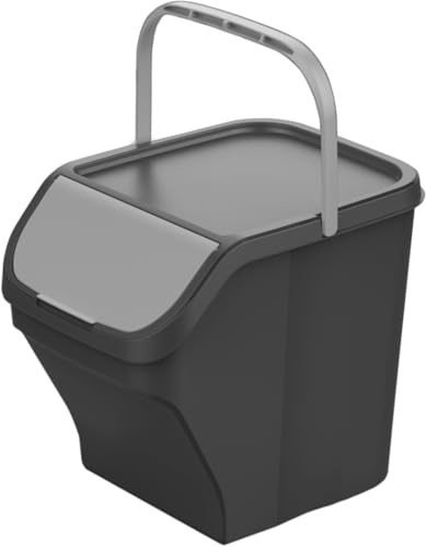 Gardissimo Stack / 25 Liter Mülleimer - Küche Stapelbox - Mülltonnenbox - Abfalleimer mit Deckel in silber