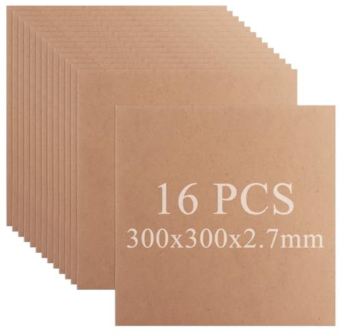 CYEER Set di 16 fogli vuoti in MDF da 3 mm, per artigianato, pannelli in fibra di legno a media densità, sicuri per laser e priografia, 300 x 300 mm
