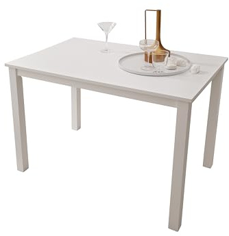Woodroom Kota Esstisch aus Massivholz 110 x 70 cm, Weiß, kompakter Tisch für kleine Räume