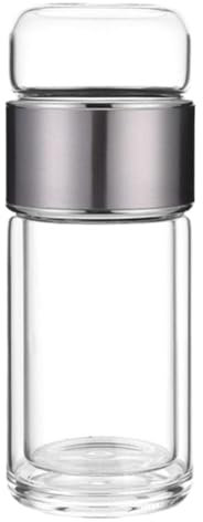 tuwiwol Botella de agua de vidrio con filtro de acero inoxidable de doble pared, capacidad de 280ml, taza de té con filtro de vidrio de doble pared