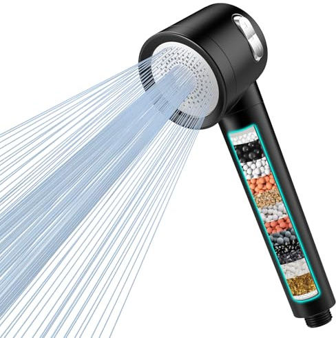 Duschkopf mit Filter MEKO Hochdruck Handbrause mit 15 Schichten Filtersystem, 1,5M Schlauch 3 Strahlarten Wassersparender Duschkopf für Entfernen vom Rest-Chlor, harten Wasser, Schwermetall