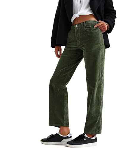 Cordhose Damen Weites Bein Modisch Retro Cord Hosen Gerades Leicht Cordhosen Für Damen Herbst Winter Lockere Bequeme Hose Mit Taschen
