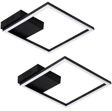 Homefire Deckenleuchte LED Deckenlampe Küche 2er 3000K 12W | Schlafzimmerlampe Schwarz Küchenlampe Modern Design Quadratisch Flurlampe Deckenbeleuchtung für Wohnzimmer Esszimmer