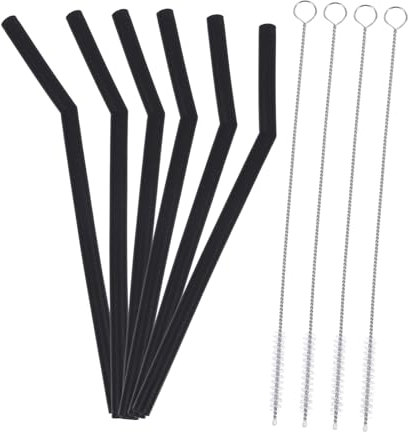 Cabilock Juego De 16 Pajitas Creativas De Silicona Negras Portátiles, Set 12 y 4 Cepillos De Limpieza Reutilizables Para Bebidas y Leche, Adecuado Para Picnic y Uso Doméstico