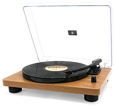 IUBGFTO Vinyl Turntable Record Player, Built-in 2 Speakers, Vinyl Player, Vinyl Record Player Belt Drive Supports RCA Line Out AUX in Headphone Jack and PC Recording (Yellow)