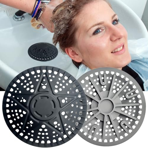 iAnomla 2 Stück Silikon Abflusssieb Haarsieb Dusche, Duschablauf Haarsieb Haarstopper Haarfänger Dusche, 5.5in Küche Badewanne Waschbecken Abflusssieb Spülbecken Sieb Schwarz+Grau