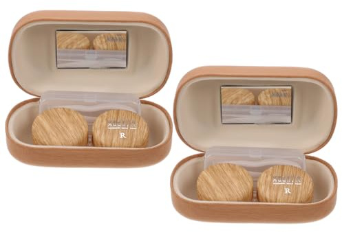 CALLARON Retro Contact Lens Case, Vintage Plastic Lens Box with Leather Lining, Portable Travel Storage for 2 Lenses, Simple Design, British Eyewear Accessory