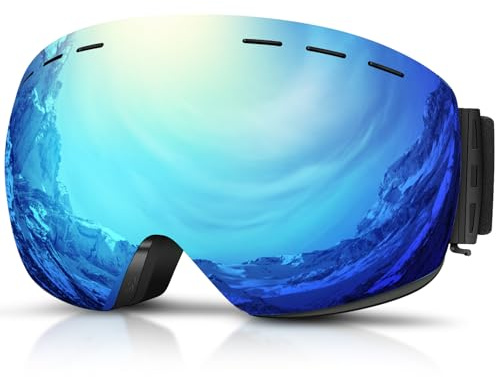 DADA-PRO Occhiali da sci Uomo Donna, Goggles per snowboard sopra gli occhiali OTG Anti-Appannamento, Goggles da sci senza cornice 100% Protezione UV (Blu)