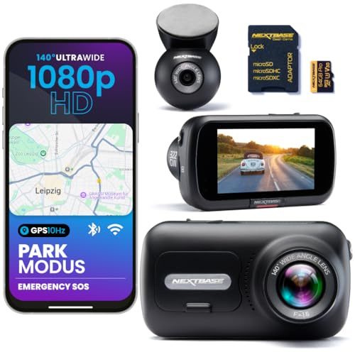 Nextbase® 322GW Dashcam Auto Vorne Hinten | Parkmodus 24/7| 1080p 60fps Dash Cam | 2,5-Zoll-Bildschirm | Auto Kamera 140 Grad Betrachtungswinkel mit Nachtsicht | Inklusive 64GB MicroSD Karte
