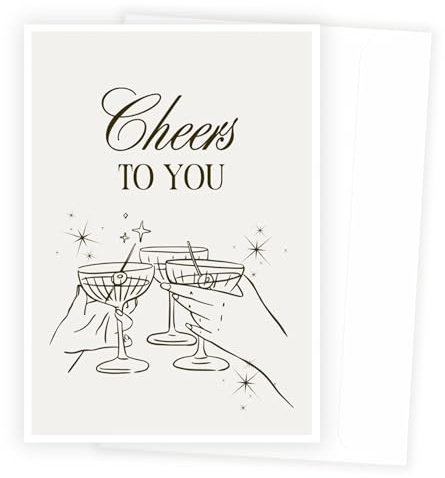 Stella & Soul Geburtstagskarte Cheers to you mit Umschlag für Freundin | Aesthetic Postkarte · Cocktail Line Art zum Anstoßen · Abschluss & Glückwunsch · Hochwertiges A6-Format · Weißes Kuvert