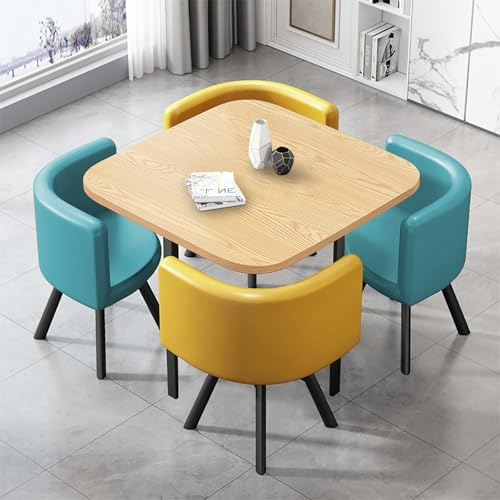 Esstisch für die Küche, Quadratisches Konferenztisch und Stuhlset, Verhandlungstisch für den Empfang, 1 Schreibtisch und 4 Stühle, 5-teiliges Set, Teestube, Café, Dessertladen, Restaurant, Bar(Natural