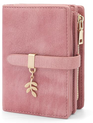 HNOOM Carteras de Mujer Cuero PU Monedero Muje Pequeñas Formato Corto Billeteras para Mujer Bloqueo RFID Cartera, Monederos Tarjetero con 19 Ranuras para Tarjetas y Monedero Cremallera (Rosa)