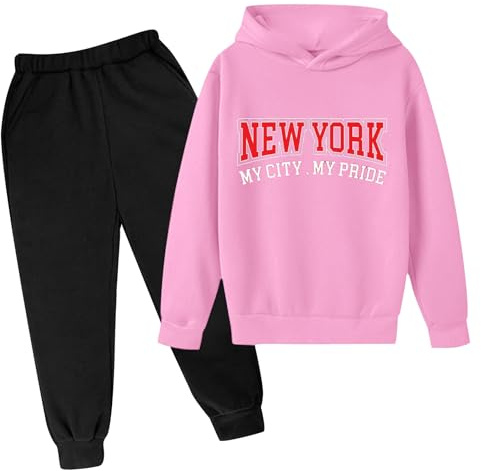 Survêtement Enfant New York Jogging pour Garçon Fille - Ensemble de Sport 2 Pièces - Chaud - Sweat à Capuche et Pantalon de Jogging - 2 Pièces - Tenue Sportive - Pantalon Baggy - Survêtement Classique