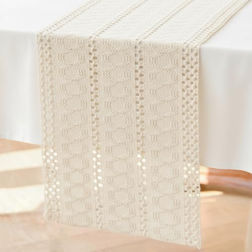 Brylleii Macramè Runner da Tavolo Moderno Cotone Lino 30 x 100 cm Elegante Rustico Beige Runner Tavola Boho Vintage Lavabile Bohémien Chic Decorazione da Tavola per Matrimoni Cucina
