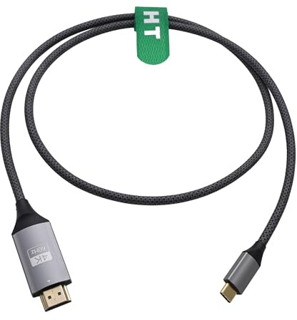 HangTon Cavo da USB-C a HDMI 4K 60Hz per telefono portatile DSLR a monitor TV HD monitor proiettore, Sony A7C A7SIII, Canon R5, Atomos Ninja V, grigio intrecciato, 20 cm