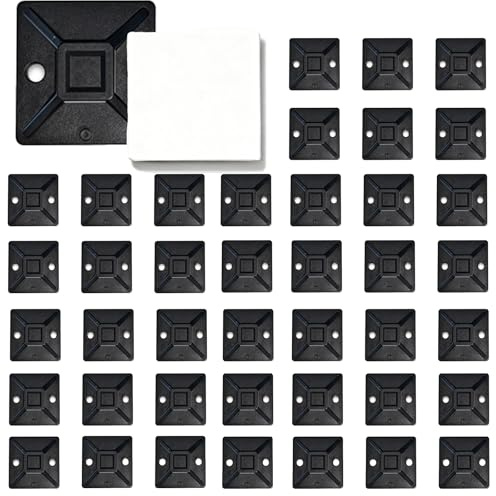 100 Stück Klebesockel Für Kabelbinder 30 X 30mm, Selbstklebende Kabelhalter,Schraubenbasis Selbstklebend Schwarz