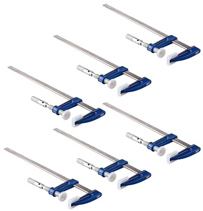 Bargain Crown Pack of 6 – F-Clamp 300 x 50 mm Heavy Duty Bar Clamps with Protective Jaw Covers | Quick-Release Sliding Clamp Set for Woodworking, Bricklaying & DIY Projects | Steel F Type Clamp
