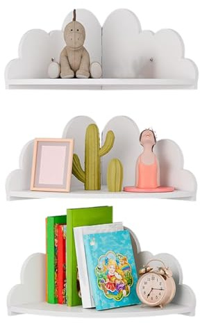 Generisch Schwebende Eckregal Hängend, 3er-Set Niedliche Wolkenregale Aus Holz, Weiße Wolken Wandregal Bücherregal Schweberegal Für Wohnzimmer, Babyzimmer, Badezimmer, Büro, Wohnung