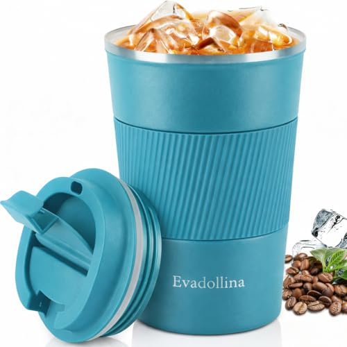 Evadollina Thermobecher, Kaffeebecher To Go, Isolierter Kaffeebecher 380 ml, Thermosbecher, Coffee Cup, Becher mit Deckel, Edelstahl-Kaffeebecher, Weihnachtsgeschenke (Tiefes Blaugrün)