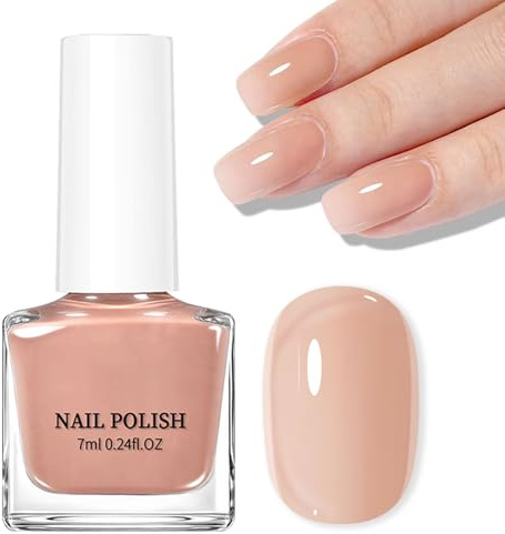 DMQ Jelly Nail Polish, Quick Drying Crystal Nude Nail Varnish, Translucent Nail Art Polish, Long Last Chip Resistant French Manicure Nail Lacquer DIY Manicure Design Gift for Women (Jelly Nude)