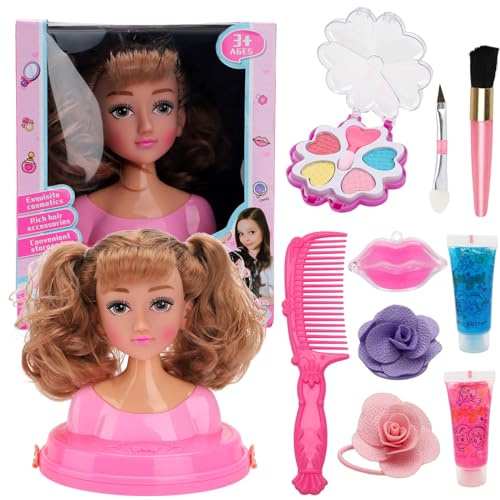 Kit de Maquillage de Poupée pour Salon de Coiffure, Jouet de Tête de Coiffure en Plastique Sûr pour Filles, Cadeau de Amusant (Generic9v6fku5msw-1)