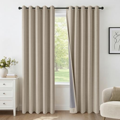 INOVADAY 100% Verdunklungsvorhänge 2 Stück H 245 x B 140 cm, Vorhang Blickdicht Thermovorhang Kälteschutz Vorhang, Gardinen mit Ösen für Wohnzimmer Schlafzimmer, Leinen