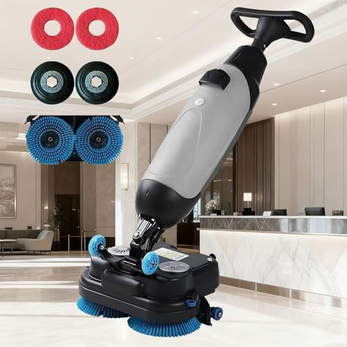 Lavasciuga Pavimenti Elettrica, Mini Macchina per La Pulizia Dei Pavimenti Con Larghezza Di Pulizia Di 34 Cm, Doppie Spazzole Rotanti, Doppia Testa Rotante a 360°, Capacità Di Pulizia Di 1200 ㎡/H(A)