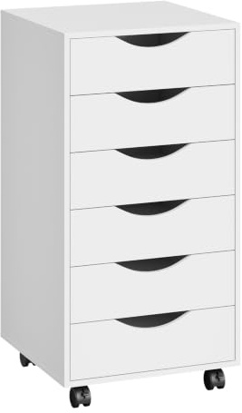 WOLTU Rollcontainer mit 6 Schubladen, mobiler Aktenschrank mit Rollen | für Büro Zuhause, Weiß, 40x78x40 cm
