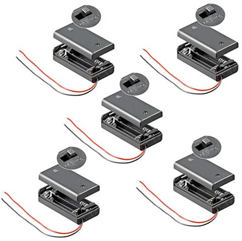 PerfectHD Batteriehalter - AA Batteriefach - 2X AA Mignon - mit EIN- und Ausschalter - 5 Stück in einem Set - schwarz