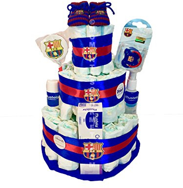 Tarta de pañales F.C.Barcelona MUSTELA (Talla 3 (4-9 kg)) by MomentosGourmet Añade tu dedicatoria personalizada. Regalo para bebé muy práctico. Cesta Canastilla recién nacido. Diaper Cake