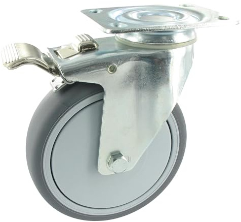 Ruote per apparecchio con fermo Ø 125 mm TPE gomma piastra di avvitamento, Ruote con cuscinetto
