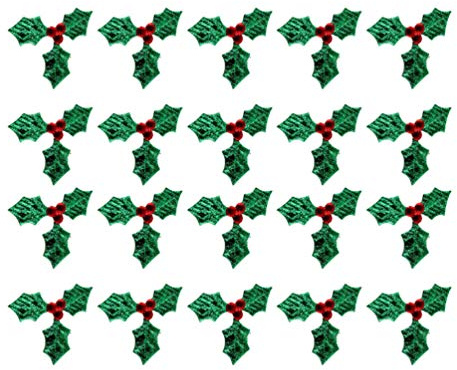 HEALLILY 100pcs Christmas Holly Berry Leaves Iron on Patches Embroidered Applique Sew On Patches for Xmas Costume Confetti Decoration 3cm