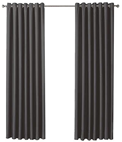 Olivia Rocco Blackout Eyelet Curtains Black Out Thermal Ring Top Curtain Pair Window Treatment Living Room Bedroom, 66 (Width) x 90 (Drop) Charcoal