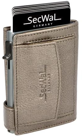 SecWal Kartenetui mit Münzfach Druckknopf inkl. Geschenkbox - Made in Germany - Echtleder Mini Geldbörse inkl. E-Book für Damen und Herren - RFID Schutz Portemonnaie Leder