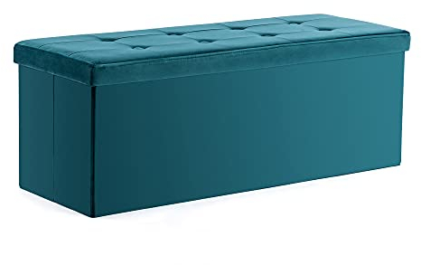 HNNHOME Samt-Bettbank, Sitzbank, Ottomane, Spielzeugtruhe mit Deckel, zusammenklappbare Aufbewahrungstruhe, für Wohnzimmer, Schlafzimmer, 110 x 40 x 40 cm, Teal, Extragroß