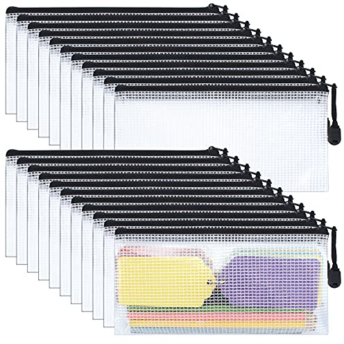 22Pcs Bolsas de Archivo con Cremallera para Documentos A6 Bolsillos Transparente para Carpeta Impermeable Fundas de Archivo de Malla para Documentos Papelería Cosméticos Recibos Oficina Viaje