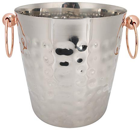 3L Stainless Steel Ice Bucket, Portable Hammered Champagne Barrel Container Metal Drink Cooler with Double-Hinged Handles for Home Bar Use