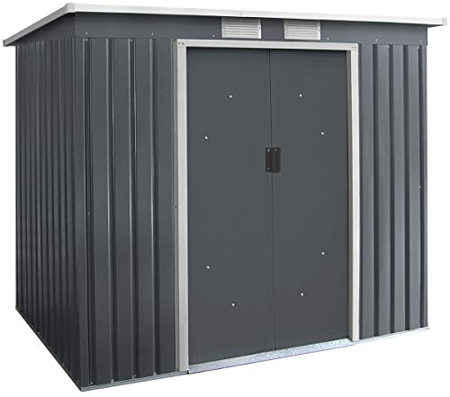 GIANTEX Abri de Jardin 2,8 m² en Métal, Abri à Outils avec Porte Coulissante & Fondation Solide, Remise à Outils Extérieur, 213 x 130 x 173 cm, Anthracite