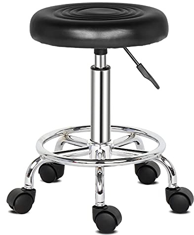 Bonnlo Tabouret de Bureau, Tabouret à roulettes Rotation à 360° Hauteur Réglable pour Salon de Manucure, Salon de Beauté, Spas et Bureaux, Noir