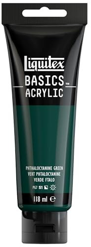 Liquitex 8870026 Basics - Acrylfarbe, monopigmentierte Künstlerpigmente, lichtecht, mittlere Viskosität, Archivqualität, seidenglänzender Finish, 118ml Tube - Phthalozyaningrün