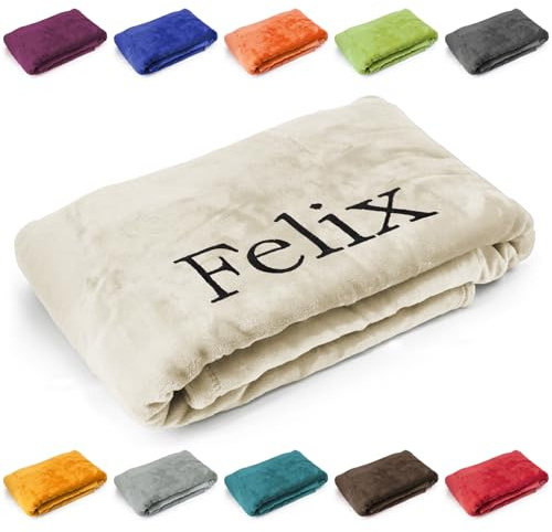 Deitert Kuscheldecke mit Namen oder Wunschtext Bestickt, 200cm x 150cm, extra weiche und gemütliche Sofadecke/Wohndecke, hochwertiges Fleece, personalisiertes Geschenk (Creme)