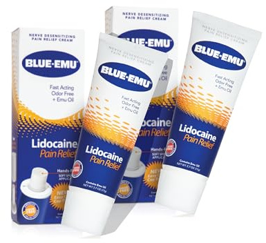 BLUE-EMU Lidocaine Pain Relief Cream for Fast, Numbing Relief, 2.7 Oz, 2 Pack