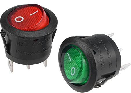sourcing map Balancín Interruptor Encendido/Apagado 3 Terminal SPST 2 Posición E/S Mini Redondo Botón Palanca Interruptor Rojo Verde Luz AC 250V/10A 125V/12A