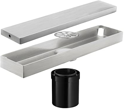 SHUGUANG Bodenablauf Rostfreier Stahl Duschablauf Unsichtbar Duschrinne mit Abnehmbarem Bezug und Haarfilter, 30 * 6.8CM, Anti-Geruch, für Küche, Bad, Keller und Garage,Brushed