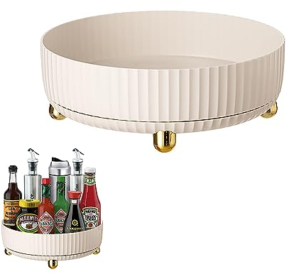 KLOUZE Drehteller Organizer, 22cm Drehbares Gewürzregal 360° Drehteller Küche rutschfest Drehtablett für Küche Organisation und Aufbewahrung(Weiss)