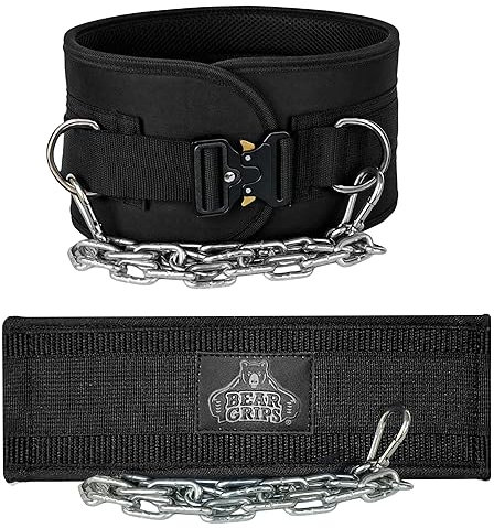 Bear Grips Dip-Gürtel zum Gewichtheben, Gewichthebergürtel für Klimmzüge, gewichteter Dip-Gürtel, Gewichthebergürtel für Klimmzüge, mit robuster Stahlkette, 8 mm gepolsterte Unterstützung,