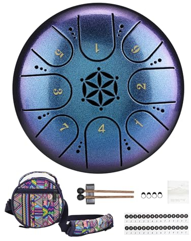 Rayzm Stahlzungentrommel aus Titanstahl mit Tragetasche,Steel Tongue Drum, 5 Zoll (13cm) 8 Noten Handpan Tank Drum Kit, C-Dur Zungentrommel Schlagzeug Instrument