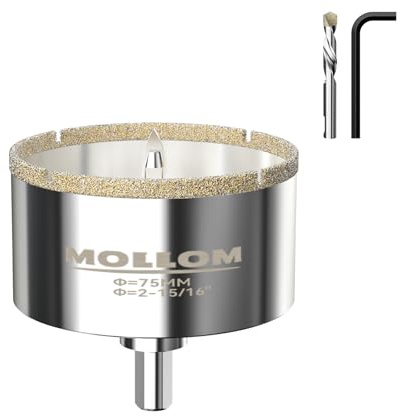 MOLLOM 2-15/16 (75mm) Sierra copa diamantada con 2 Brocas Piloto
