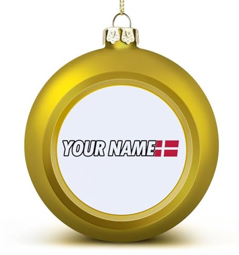 Nationalflaggen-Kugel-Ornamente, personalisierbar mit Ihrem Namen, Dänemark-Flagge, Kugel-Ornamente für Weihnachtsbaumdekoration, goldene Dänemark-Weihnachtskugeln für Kinder und Freunde