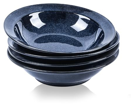 vicrays Lot de 4 bols à soupe à large bord – Assiettes à pâtes en céramique de 765,4 g pour Gumbo, salade, spaghetti, pain, maison, restaurant, micro-ondes, lave-vaisselle et four – Bleu